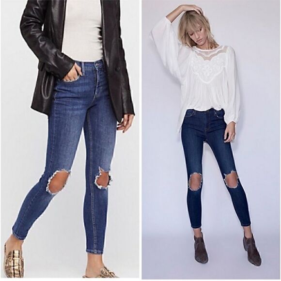 NEW $78 Free People High Rise Busted Skinny Jean 27 - Picture 1 of 10